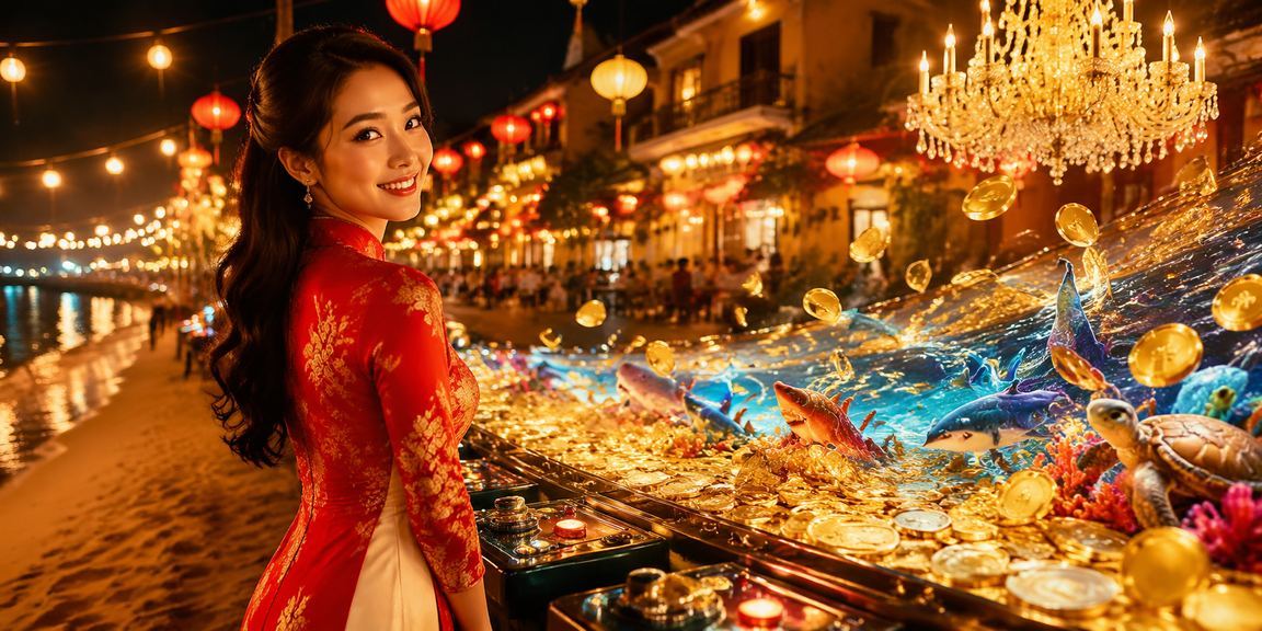 Cảnh Hội An với không khí lễ hội, người dùng truy cập nền tảng cá cược trực tuyến trên điện thoại